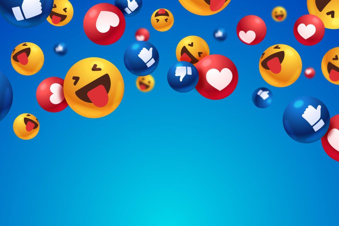 A imagem vetorizada mostra um espaço vazio no centro com um gradiente azul, e nas bordas os emojis, que podem ser colocados nos assuntos de e-mails.