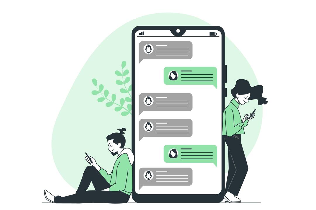 Ilustração mostra duas perssoas conversando por meio de um aplicativo de conversa que representa a automação de WhatsApp.